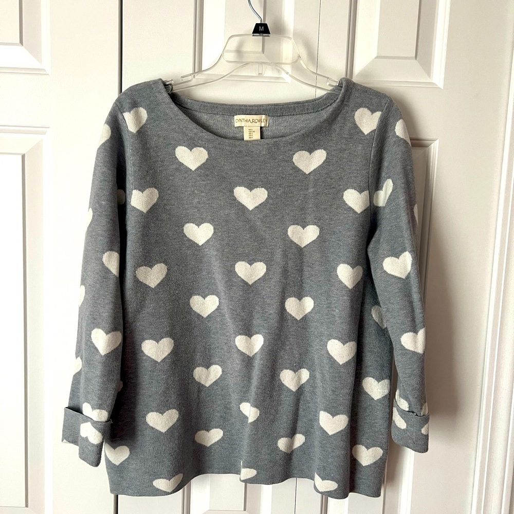 Gently used sweater with hearts by Cynthia Rowley. Extremely cozy/comfortable